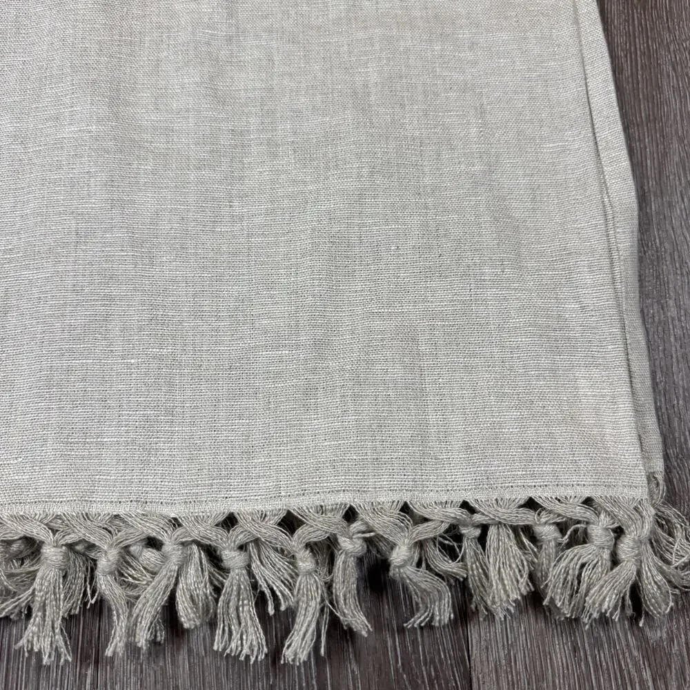 Pottery Barn Tablecloth Fringe 100% Linen 50 inch Beige Square